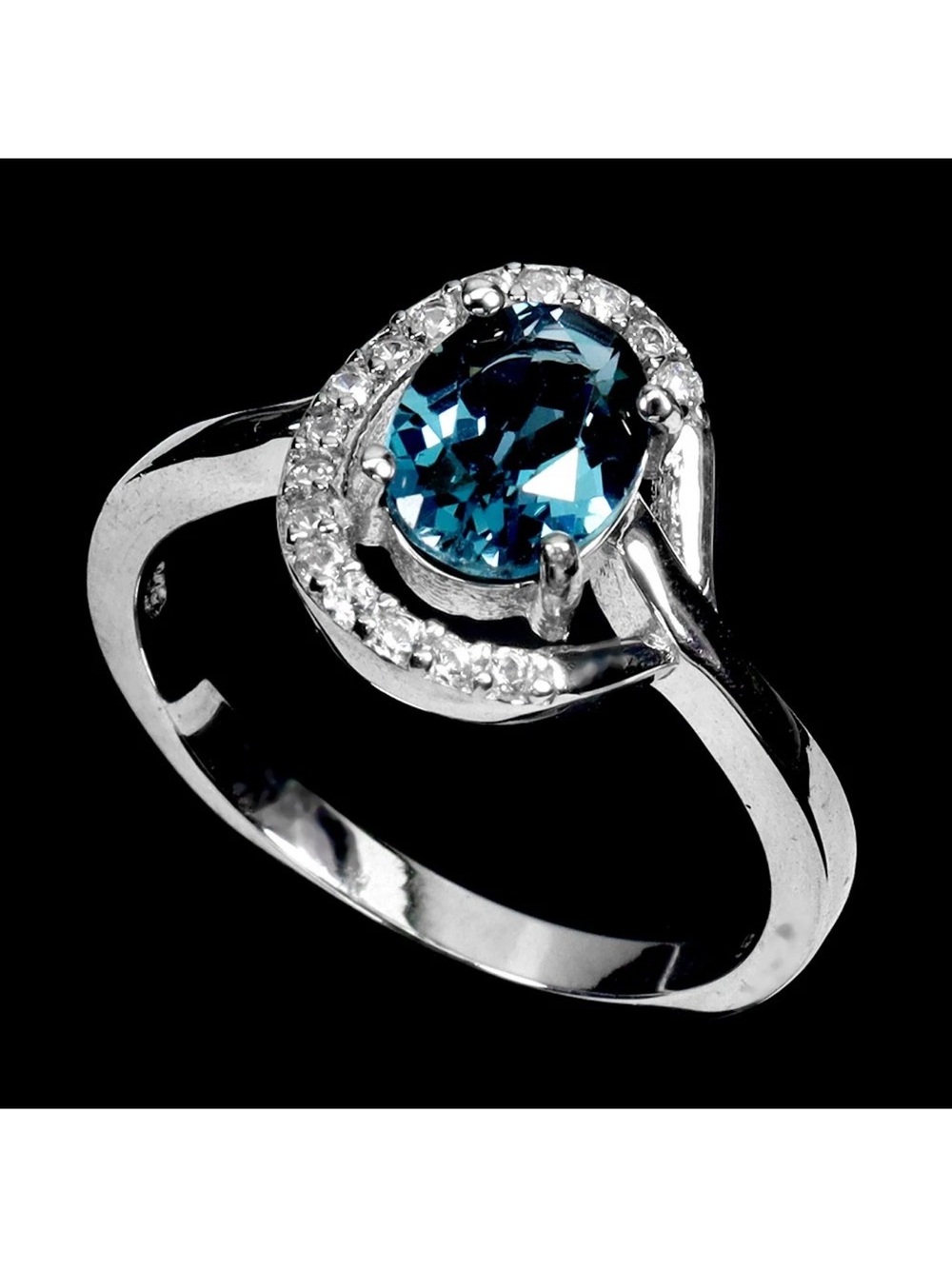 Natural London Blue Topaz 1.25CT Modern Broken Halo Ring 925 Sterling Silver Sz8